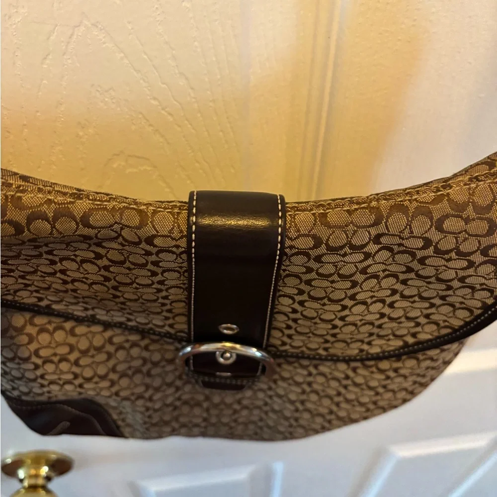 Coach VINTAGE F3K-6376 SoHo Mini Signature C Flap Crossbody Tan/Brown Bag EUC - Picture 6 of 16